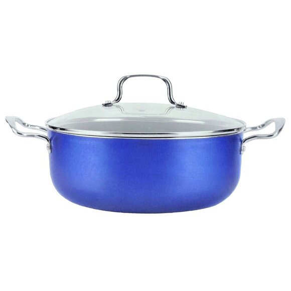 Dutch Oven 4.5 Qt with Glass Lid, Cobalt Blue Non-Stick Oven Safe Servappetit - Picture 1 of 4